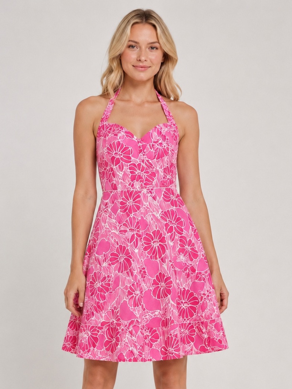 Lilly Pulitzer Pink Floral Halter Backless Dress Size 2